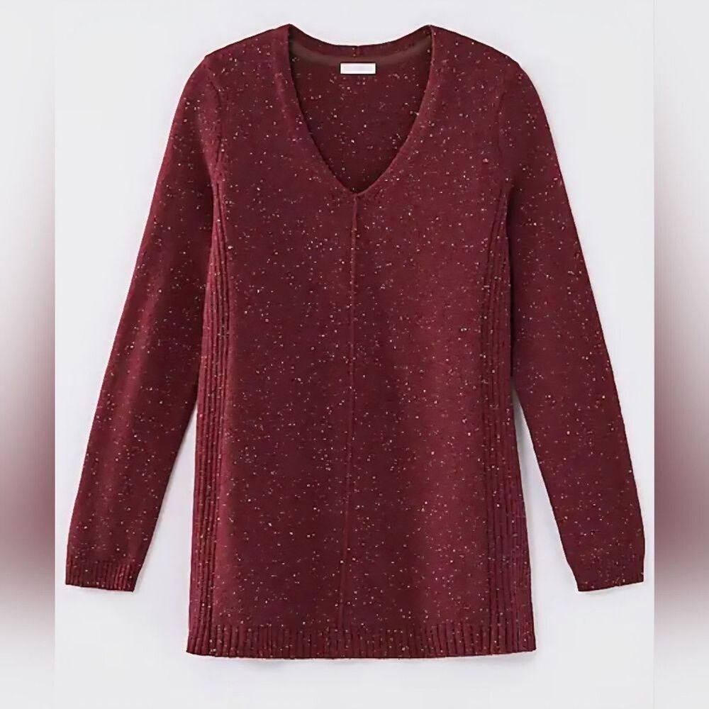 Women's J. Jill Tweeded - Cotton Sweater Tunic Burgundy Sz Women’s XS Petite